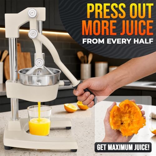 Cast Iron Juicer Hand Press, Heavy-Duty Squeezer (White)