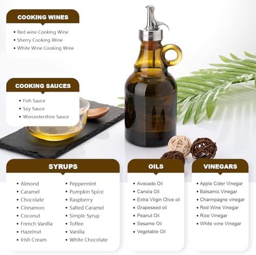 500ml Green Olive Oil Dispenser Bottle,17oz Glass Oil and Vinegar Cruet