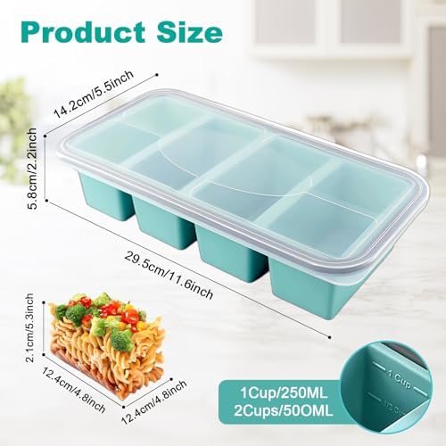 RAYBIN 1 Cup Silicone Freezer Molds with Lid, 2-Pack Soup Ice Cube Trays