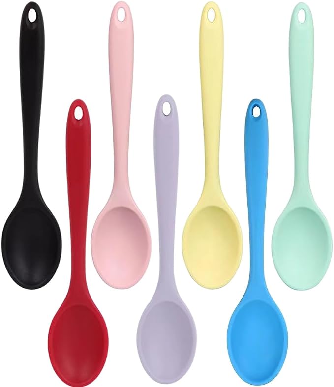 7PCS Silicone Serving Spoons Set,Vituer Heat Resistant Kitchen Spoons for Cooking,Non-stick Silicone Basting Spoon Serving Spoon Utensil for Mixing,Baking,Serving and Stirring(7Light Colors,8.1")