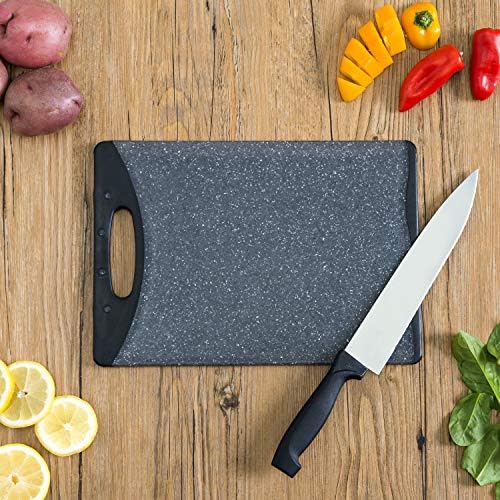 Home Basics CB44821 Dual Sided Plastic Cutting Board, 8" x 12", Granite Gray