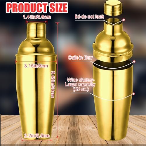 Nitial 6 Pcs Bar Cocktail Shaker Stainless Steel, Gold, 25 oz