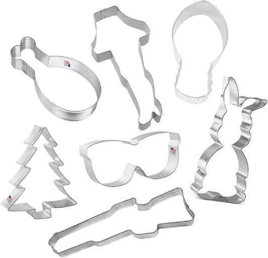 Christmas Story Cookie Cutter 7 Piece Set from The Cookie Cutter Shop - Leg Lamp, Christmas Tree, Turkey Leg, Christmas Light Bulb, Bunny Suit, Rifle Cookie Cutters – Tin Plated Steel Cookie Cutters