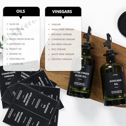 Olive Oil Dispenser for Kitchen, 2-Pack 12oz Glass Bottle with Black Labels