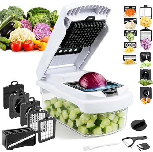 18-in-1 Vegetable Chopper Mandoline Slicer for Kitchen, Food Chopper with Container, Veggie Cutter, Onion Mincer Tomato Dicer, Fruit Slicer Spiralizer, Cheese Grater, Kitchen Gadgets House Essentials