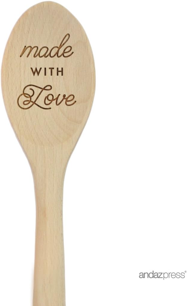 Andaz Press Laser Engraved Wooden Mixing Spoon, 12-inch, Made With Love, 1-Pack, Chef Hostess Housewarming Christmas Mothers Day Gift Sister Girlfriend wooden spoons for cooking