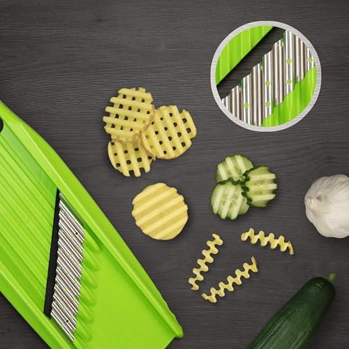 Börner by Reston Lloyd Wave-Waffle XXL Power Line • Crinkle Cut/Spirelli Vegetable Slicer • Slicer for Wave Waffle Cut Vegetables • Wavy French Fries • Made in Germany, Lime