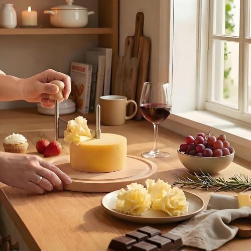 Girolle Cheese Curler, Wooden Cheese Shaver Wheel for Tete de Moine Cheese Flower Cutter, Kitchen & Home Roll Slicer Gadget (O-Shape Base)