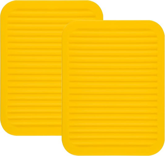 Yellow Silicone Trivet Mat for Hot Pans and PotsS Hot Pads Counter Mat Heat Resistant Table Dish Drying Mat or Placemats 2 Pack, Rectangular Trivets Mats 9x12 Inches