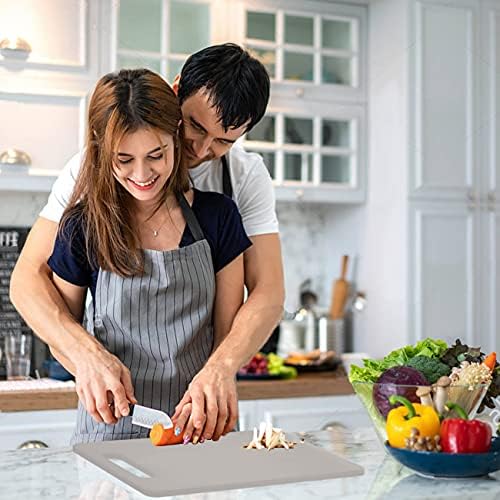 Fotouzy Plastic Utility Cutting Board with Handles, Food Safe PP Material, BPA Free, Dishwasher Safe, Thick Chopping Board, Large Size, Easy Grip Handle, for Kitchen (Almond)