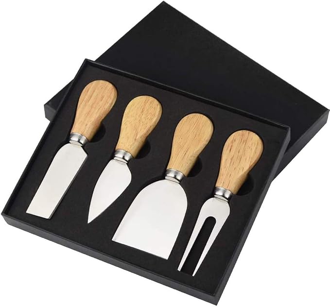 LTWQLing 4-Piece Cheese Knives Set, Stainless Steel Cheese Slicer with Wood Handle for Party Trays and Dinner Table