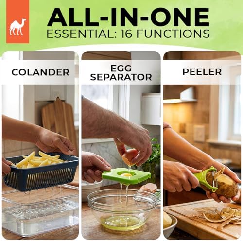 Grazie 16-in-1 Vegetable Chopper with Container – Multifunctional Food Cutter, Dicer, Slicer, Grater, Peeler – Essential Kitchen Gadget for Veggies, Fruits & Salad, Easy & No-Mess Meal Prep, Gray