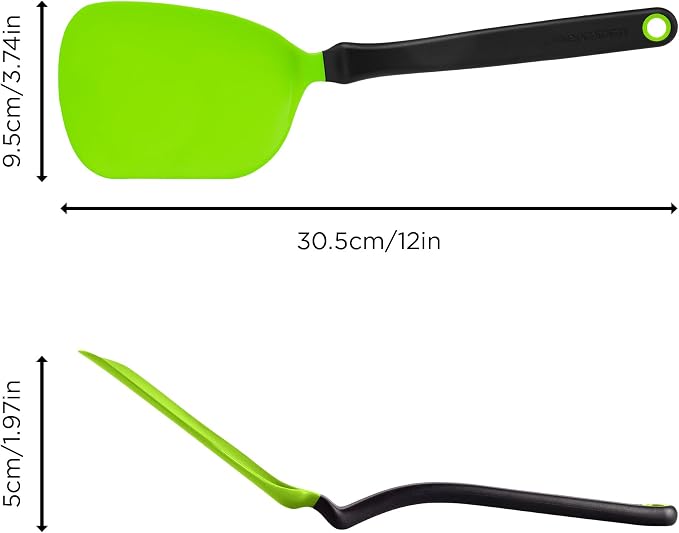 Dreamfarm Chopula Non-Stick-Safe Super-Flexible Sit-Up Spatula with Strong Flat Edge to Separate Food - 12" Green | Non-stick cookware safe, heat resistant, thin, flexible flipper, turner and food chopper with sit-up, no-mess handle, 12"