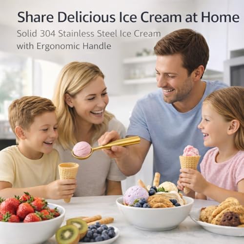 Stainless Steel Ice Cream Scoop, Heavy Duty Scooper, Gold