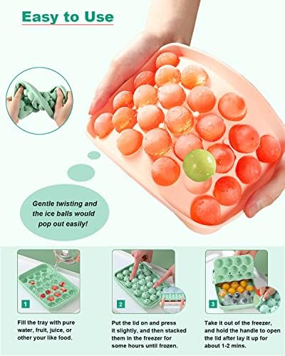 Silicone Ice Cube Molds 2 Pack, Round Ice Cube Tray Silicone with Lid, Flexible 25-Cavity Easy Release Ice Trays for Freezer, DIY Homemade Ice Cubes for Cocktail, Whiskey, Juice, BPA Free