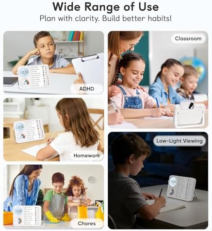 3-in-1 Visual Timer & ADHD Tool for Kids – ADHD Task Timer for Adults with Visual Schedule, Chore Chart & Planning Board for Home, School, Classroom, Work (White)