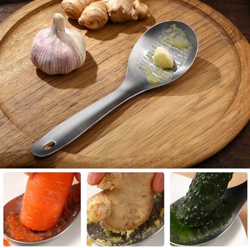 2 Pack Stainless Steel Ginger Grater Garlic Crusher Spoon Shape Kitchen Tool for Garlic Grinding, Ginger Paste, and Food Preparation