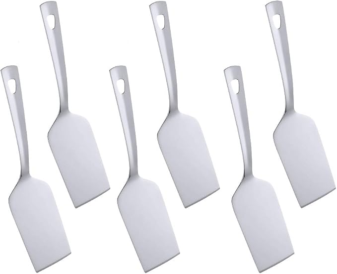 6 Pcs Silver Square End Turner, Stainless Steel Titanium Plated Solid Turner Spatula, Ergonomic Integral Forming Handle-Dishwasher Safe(10.2 inches/26cm)