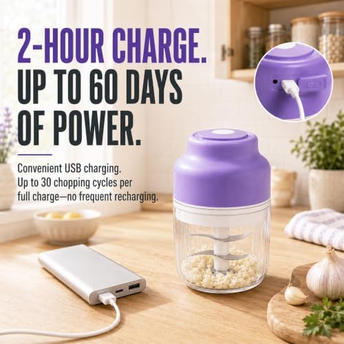 Electric Garlic Chopper, 320ML Portable Veggie Chopper, Rechargeable Vegetable Chopper,Garlic Grinder Masher Onion Chopper, Blender to Vegetable, for Ginger, Nuts,Chili, Fruit, Meat and Spices