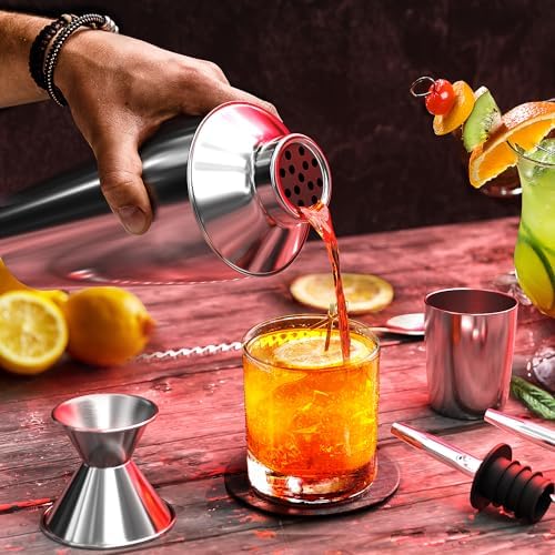Bar Set Cocktail Shaker Set Bartender Kit, 8 Piece Silver Cocktail Set, Mixology Bartender Kit, Steel Drink Shakers Cocktail Kit, Bar Accessories: 24oz Martini Shaker, Muddler, Cocktail Book and More