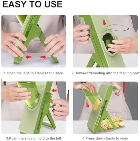 Mandoline Slicer Safe Multifunctional Dicer Adjustable Commercial Slicer Machine Stainless Steel Chopper (Deep Light Green)