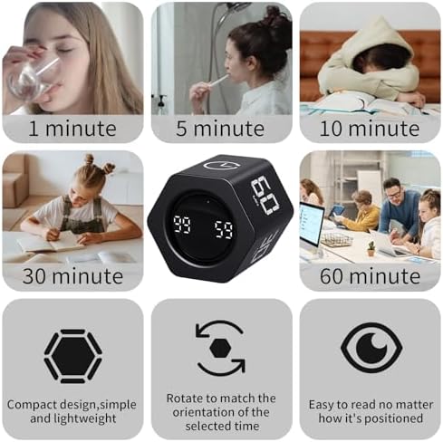 LUCKY TIME Flip Productivity Timer, 1, 5, 10, 30, 60 Min, Desk Cube Timer