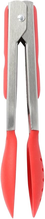 Dexas Spoon & Strain Tongs with Gravity open & Close Operation, 7", Red