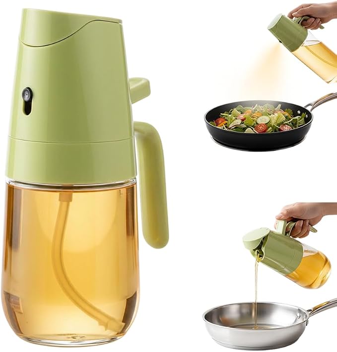 AIIONP 2 in 1 Glass Oil Sprayer & Dispenser, 2026 Premium Olive Oil Dispenser Bottle for Kitchen, Food-grade Oil Spray Bottle for Cooking, Air Fryer, Frying, BBQ (Green-300)