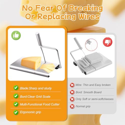 Cheese Slicer Board, Stainless Steel with Blade for Block Cheese