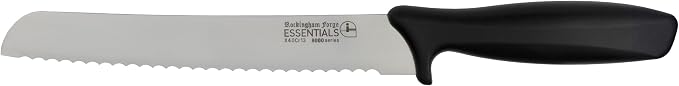 Rockingham Forge Essentials 8007 Range Lightweight Stainless Steel 8” Bread Knife with Black Handle, Individually Carded