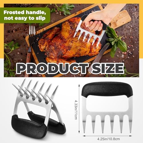 Sieral 4 Pcs Turkey Lifter Forks Meat Shredder Claws Fork Stainless Steel Turkey Fork Set Roaster Forks Meat Shredder Claws for Shredding Pulled Pork Roasted for Thanksgiving
