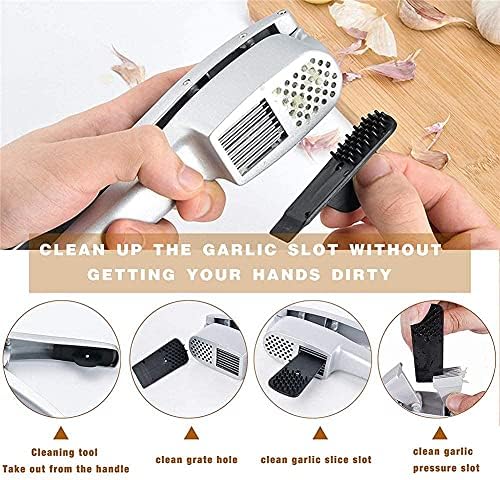 Premium 2-in-1 Garlic Press & Slicer – No Peel Needed, Crush & Mince Garlic/Ginger/Nuts – Heavy Duty Aluminum, Dishwasher Safe