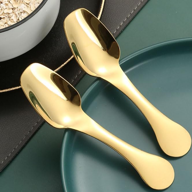 4Pcs Gold Stainless Steel Ice Cream Scoops, Universal Mirror-Polish Dessert Spoons For Ice Cream, Melon, Salt, Powder & Baking – Gold 5.62 Inch (Kitchen, Party, Restaurant)