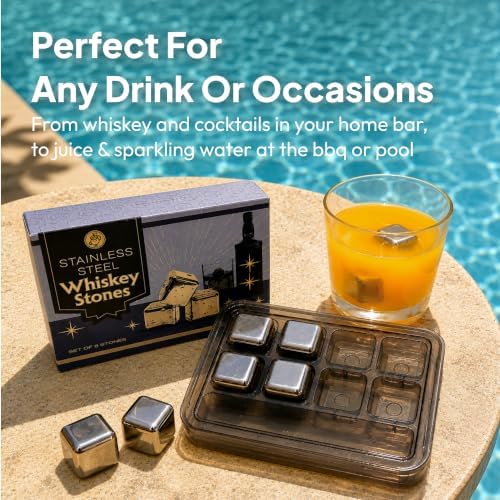 Whiskey Cubes, Stainless Steel Chilling Rocks, Set of 8