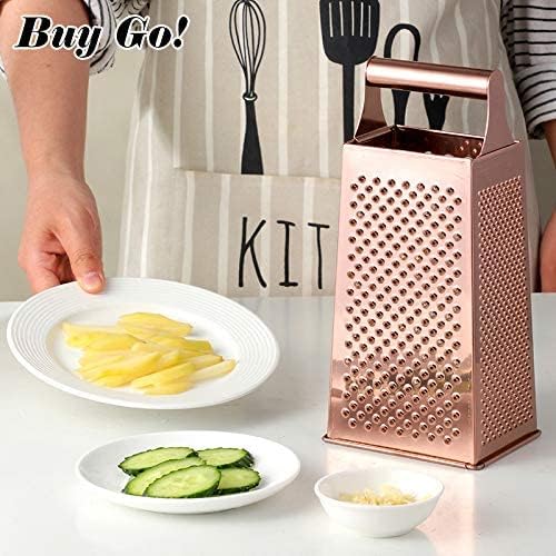 Large Box Grater,4-Sided Stainless Steel Food Slicer,for Potato Fruit Cheese Ginger Vegetables Cucumber Carrot（Gold）