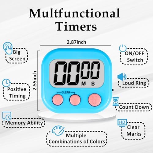 ZILLEEN Digital Kitchen Classroom Timers for Kids Cooking 12pcs Blu Grn Pk