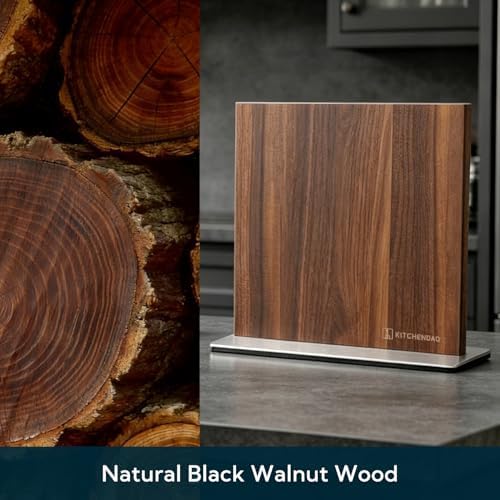 KITCHENDAO Black Walnut Magnetic Knife Block, Double-sided Magnetic Knife Holder Without Knives, Strong Magnet Knife Stand for Kitchen Countertop, Weighted Non-Slip Base