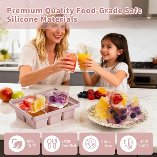 Large Silicone Ice Cube Tray Set of 3, Easy Release 6 Flexible Silicone Ice Cube Molds with Removable Lid, Reusable Freezer Stackable Ice Trays for Whiskey, No Floater, BPA Free