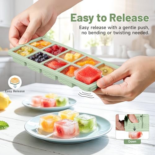 Ice Cube Tray with Lid (4-Pack), 2 Tbsp Large Silicone Freezer Molds, Perfect for Coffee Whiskey Cocktail Ice Making, Stackable Freezer Containers for Storing Sauce, Garlic, Herbs, Ginger