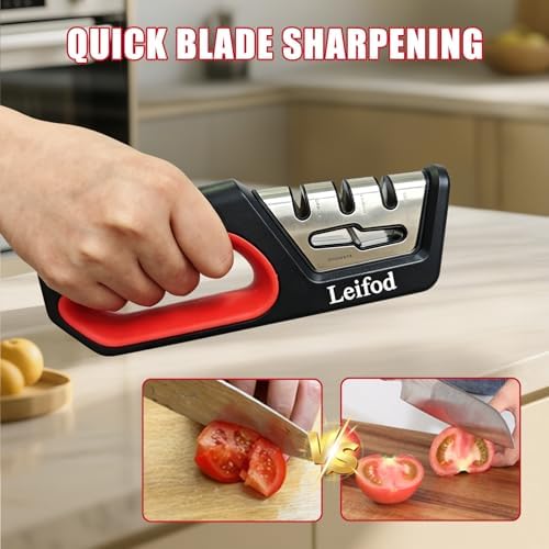 4in1 Knife Sharpener,3-Stage Manual Guided Knife Sharpeners,with Ceramic Stone, Tungsten Carbide Plates, Diamond rods