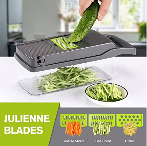 All-in-1 Vegetable Chopper, Onion Chopper, Mandoline Slicer & Cheese Grater and Veggie Dicer Grey & Green