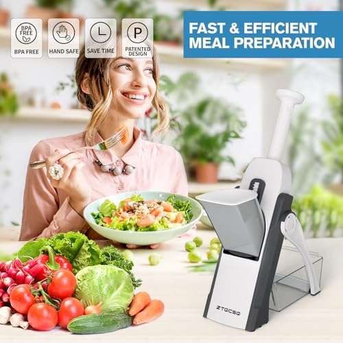 Mandoline Slicer for Kitchen &Safe Vegetable Chopper 5 in 1 & Adjustable mandoline slicer.Detachable Blade,Can cut slicing,strips,shredding and dicing Kitchen Veggie chopper, 01 Gray