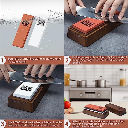 SHAN ZU 2 PCS Knife Sharpener Stone Set with Storage Box