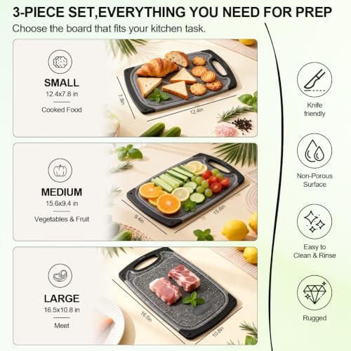 Viretang Extra Large Cutting Boards For Kitchen, 3 Pieces, Dishwasher Safe