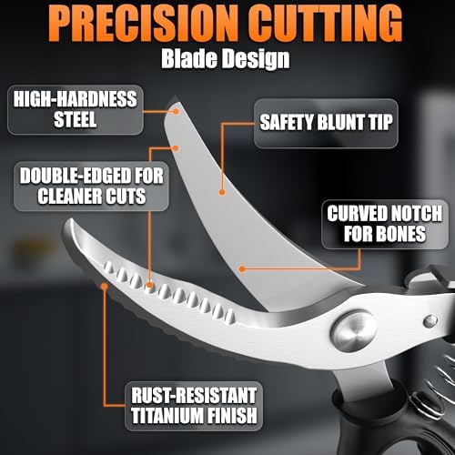 Poultry Shears Heavy Duty, Stainless Steel, 9.4 In, Safety Lock