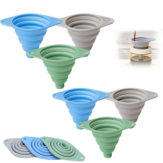 Kitchen Funnel Set 3 Pack, 2025 New Funnels for Kitchen Use Filling Bottles, Silicone Collapsible Funnel, Small Funnels for Filling Small Bottles, for Water Bottle Liquid Transfer (6PCS)