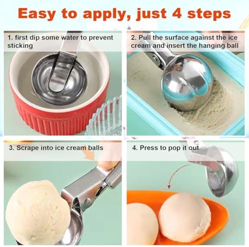 Premium Ice Cream Scoop, Stainless Steel Ice Scoop with Trigger & Ergonomic Handle - One-Push Release for Perfect Scooping, Dishwasher Safe for Ice Cream, Gelato, Sorbet, Cake Batter (1p-silver)