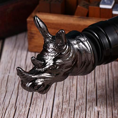 Cabilock Metal Wine Pourer Rhino Head Wine Aerator Pourer Wine Saver Pourer Lion Head Wine Bottle Pourer Metal Wine Bottle Stopper Champagne Vacuum Sealed Dust Caps Black