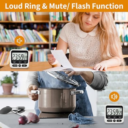 2Pack Digital Kitchen Timer 24 Hour with Clock, Countdown Count Up Timer