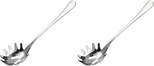 DOITOOL 2 Pcs Stainless Steel Spaghetti Spoon Server with Draining Holes and Teeth 9.44 Inch Pasta Fork for Easy Noodle Serving Comfortable Handle for Home Restaurant Use